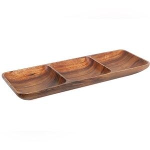 Woodward & Charles Acacia Wood Tray 3 Sectioned Serving Platter  Handcrafted